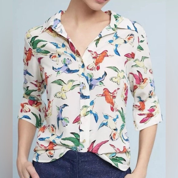 Maeve Tops - Maeve by Anthropologie Blouse with Colorful Bird Print